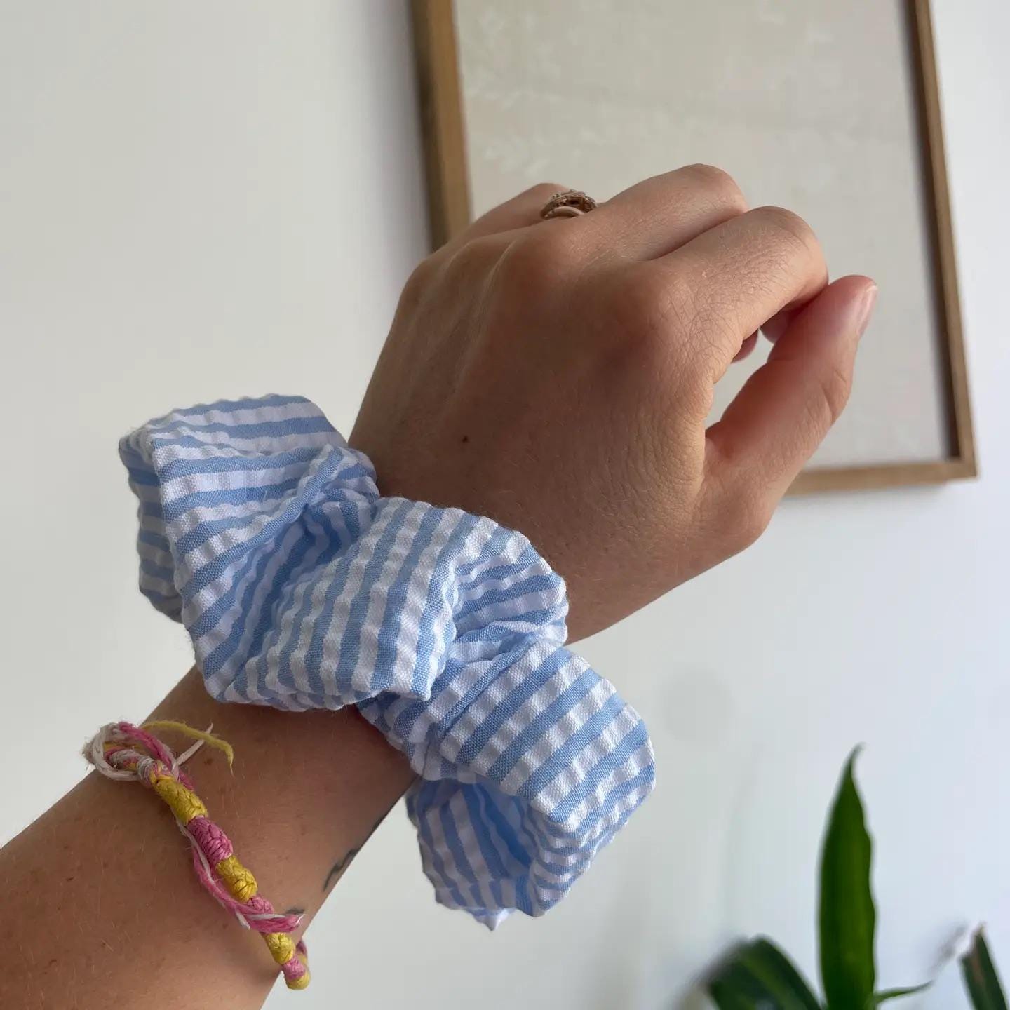 Blue and white striped scrunchie / Blue and white / Scrunchie / Handmade scrunchie