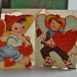 Pair of Mid-Century Valentines Cowboy Valentine Fishing Boy Valentine image 1