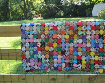 1950s Yo Yo Quilt - Vintage Bed Linen - Patchwork Quilt - Handmade Quilt