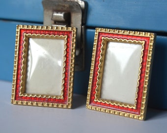 Red and Gold Frames - Pair of Photo Frames - Vintage Frames with Stand Backs