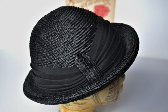 Retro Duby Black Straw Hat - Black Ribbon Band - … - image 6