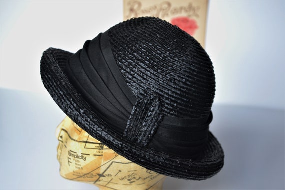 Retro Duby Black Straw Hat - Black Ribbon Band - … - image 7