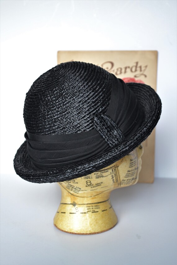 Retro Duby Black Straw Hat - Black Ribbon Band - … - image 3