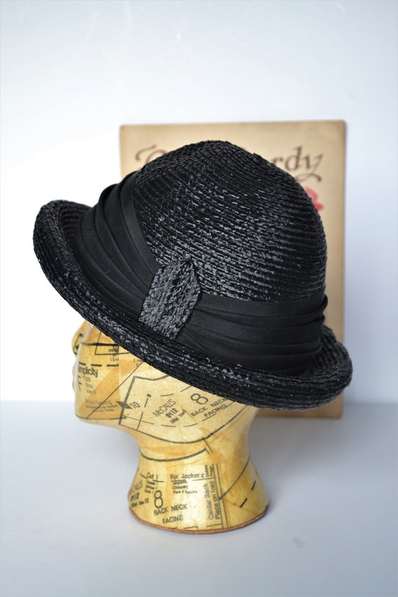 Retro Duby Black Straw Hat - Black Ribbon Band - … - image 4