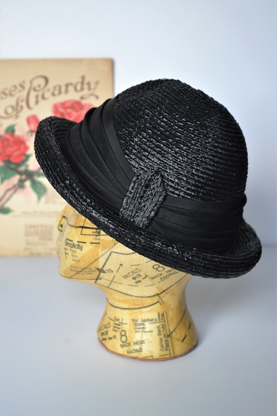 Retro Duby Black Straw Hat - Black Ribbon Band - … - image 8