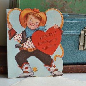 Pair of Mid-Century Valentines Cowboy Valentine Fishing Boy Valentine image 2