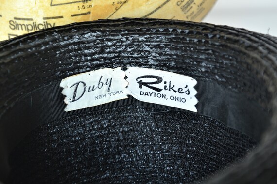 Retro Duby Black Straw Hat - Black Ribbon Band - … - image 10