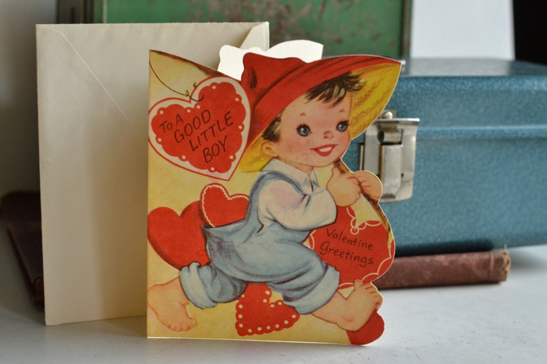 Pair of Mid-Century Valentines Cowboy Valentine Fishing Boy Valentine image 4