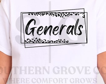 Generals, PNG, SVG, Sublimation design, team logo leopard print, school spirit shirt, football, basketball, sports