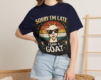 Sorry I'm Late I Saw A Goat Shirt, Retro Sunset Goat Lover Tee
