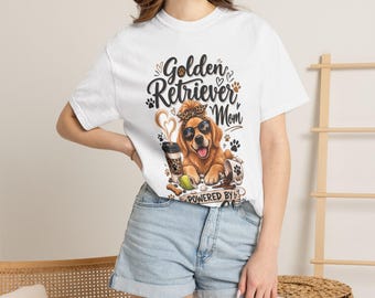 Golden Retriever Mom Shirt Comfort Colors - Powered by Coffee & Chaos Dog Mom T-Shirt Funny Golden Retriever Gift