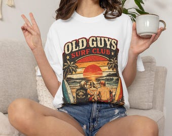 Old Guys Surf Club Shirt, Funny Vintage Beach Surfer Tee, Retro Sunset Graphic T-Shirt
