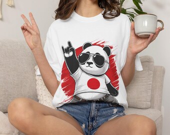 Rock Panda T-shirt | Sunglasses Panda Japanese Sun Graphic Streetwear Tee