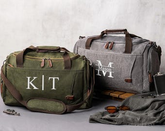 Borsa da viaggio in tela personalizzata, borsa da viaggio ricamata, borsa da weekend da uomo, bomboniere per addio al celibato.