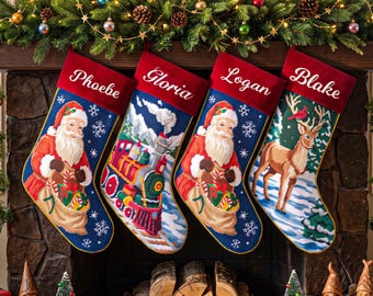 Personalized Needlepoint Stocking, Embroidered Name Family Stockings, Custom Xmas Stocking, Christmas Gifts, Holiday Decor