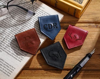 Custom Leather Magnetic Bookmark, Initials Leather Bookmark, Engraved Bookmark, Handmade Reader Gifts, Book Lover Gifts, Gift for Him