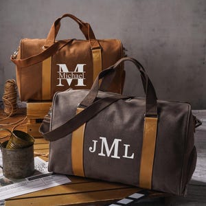 Personalized Canvas Duffle Bag, Custom Monogram Gym Bag, Mens Weekend Travel Bag, Groomsmen Gifts image 4
