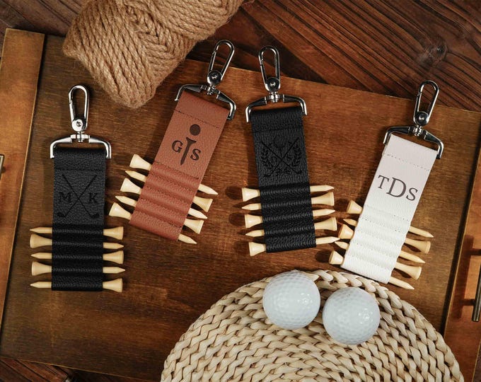 Personalized Golf Tee Holder, Custom Engraved Tee Tag, Leather Golf Tee Bag, Gift for Him