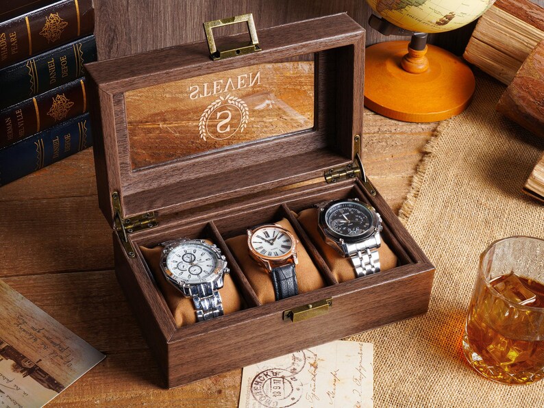 Custom Engraved Watch Box, Personalized Watch Case for Men, Anniversary Gifts for Dad Husband Boyfriend, Watch Storage Case image 7