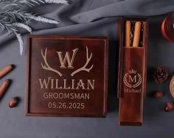 Personalized Groomsmen Gifts Box,Custom Wooden Gift Box for Wedding,Best Man Gift, Groomsmen Proposal,Bachelor Party Gifts,Cigar Gift Box