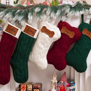 2026 Knitted Christmas Stockings, Engraved Leather Patch Stockings, Christmas Family Stockings with Name,Holiday Decor Gift,Christmas Gift