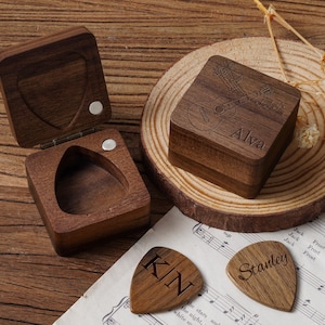 Personalized Wooden Guitar Picks Box, Engraved Wood Guitar Pick Organizer Case,Custom Guitar Pick Holder Storage,Gift for Guitarist Musician
