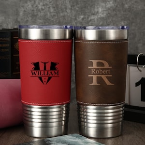 Personalized men&#39;s engraved Tumblers,Engraved Leather Tumblers,20oz Insulated Mug,Bachelor Party Gift,Best Man Gift, Wedding Gift
