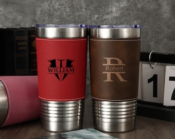 Personalized men's engraved Tumblers,Engraved Leather Tumblers,20oz Insulated Mug,Bachelor Party Gift,Best Man Gift, Wedding Gift