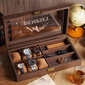 Custom Engraved Watch Box, Personalized Watch Case for Men, Anniversary Gifts for Dad Husband Boyfriend, Watch Storage Case image 8