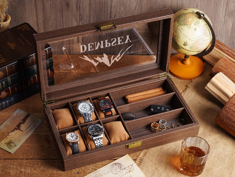 Custom Engraved Watch Box, Personalized Watch Case for Men, Anniversary Gifts for Dad Husband Boyfriend, Watch Storage Case image 8