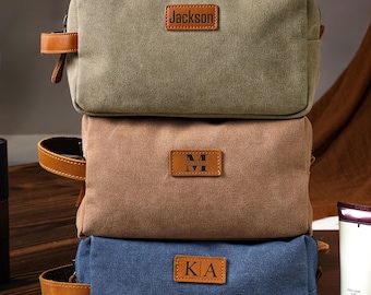 Personalized Men's Canvas Toiletry Bag, Custom Dopp Kit Travel Bags, Groomsmen Gifts, Anniversary Gift for Him