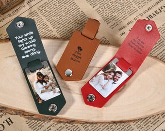 Custom Leather Keychain with Photo,Leather Keyring for Men,Personalized Anniversary gifts for him,Father's Day Gift,Valentines Gifts for Him