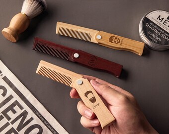 Pettine da barba pieghevole da uomo inciso, pettine da barba in legno personalizzato, regalo per la festa del papà, regalo per lui