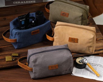 Personalized Men's Toiletry Bag, Groomsmen Gifts, Canvas Dopp Kit Bags, Travel Organizer for Him