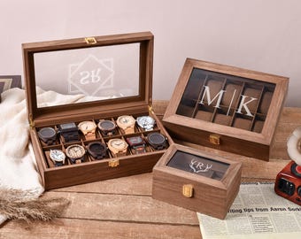 Personalized Watch Case for Men, Custom Engraved Watch Box, Anniversary Gifts for Him, Gift for Dad Husband Boyfriend, Watch Storage Case