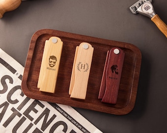 Pettine da barba in legno personalizzato, regalo per testimoni dello sposo, strumento pieghevole per la cura della barba da uomo con incisione, regalo per la festa del papà