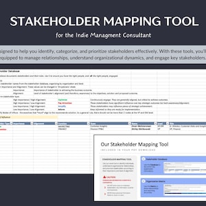 Consultant Stakeholder Mapping Guide and Template | Stakeholder Identification | Organization Matrix | Stakeholder Database | Excel