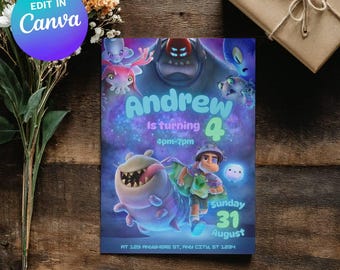 Uitnodiging voor Elio's verjaardag / Uitnodiging voor een kinderfeestje met ruimtethema / Thema: film 2025 / Bewerkbare digitale Canva-sjabloon / Ontwerp: Buitenste Melkweg