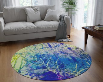 Colorful Abstract Round Rug, Boho Decor, Living Room Carpet, Art Area Mat, Home Office Rug, Unique Floor Covering, Vibrant Design