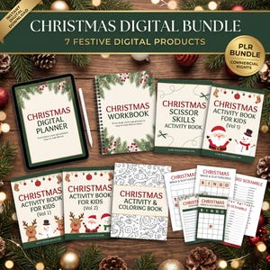 Peut inclure: Un ensemble numérique de Noël comprenant une tablette avec un planificateur numérique, un cahier à spirales, deux livres d'activités pour enfants, un livre de découpage, un livre de coloriage et diverses feuilles de jeux de bingo et de mots mêlés.