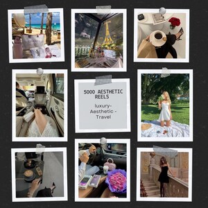 Könnte beinhalten: Eine Collage aus neun Bildern, die luxuriöse Reisen und ästhetische Erlebnisse zeigen. Die Bilder zeigen ein weißes Autoinnenraum, eine Frau in einem weißen Kleid, die auf einer Decke in einem Park sitzt, eine Frau in einem schwarzen Kleid, die auf einer Treppe steht, eine Frau, die in einem Auto mit einem Blumenstrauß sitzt, eine Frau, die an einem Tisch mit einer Tasse Kaffee sitzt, eine Frau, die in einem Auto mit einer Tasse Kaffee sitzt, eine Frau, die an einem Tisch mit einer Tasse Kaffee sitzt, eine Aussicht auf den Eiffelturm von einem Boot aus und eine Strandszene mit einer Chanel-Tasche.