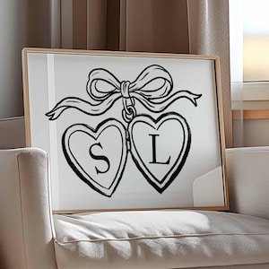 Custom Couple Heart locket Print, Inital Couples Gift, Trendy Bedroom Wall Print, Names Above Bed Digital Download, Lovers Promise Art