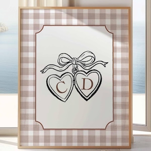 Custom Couple Heart locket Print, Inital Couples Gift, Trendy Bedroom Wall Print, Names Above Bed Digital Download, Lovers Promise Art
