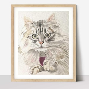 Dipinto personalizzato per gatti, ritratto di gatto peloso, dipinto di gatto ad acquerello, ritratto di animali domestici, ritratto di cani, regalo per animali domestici, dipinto di cani, regalo commemorativo per animali domestici