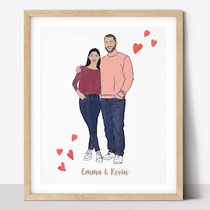 Valentine Couple Portrait, Custom Human Portrait, Personalized Couple Illustration, Minimalist Couple Illustration, Handmade Couple Painting