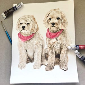 Dog painting Watercolour, Custom two Dog Painting from photo, Pet Portrait Custom, Handpainted by Artist, Original Artwork, dog dad gift Cat