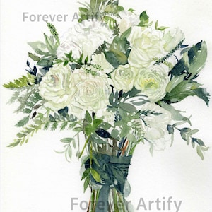 Custom Wedding Bouquet, Watercolor flowers Painting, First Anniversary gift, Wife Bridal Bouquet Preserved, Personalized Wedding Keepsake