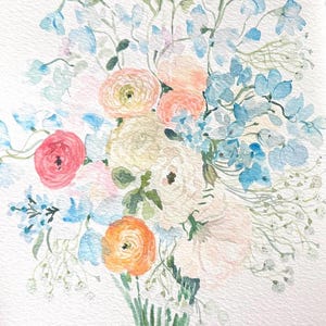 Aquarel bruiloft boeket schilderij, aangepaste eerste verjaardag cadeau, Moederdag, vrouw bruidsboeket tekening, gepersonaliseerde aandenken bloemen