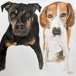 Dog Watercolour Portrait, Custom two Dog Painting from photo, Pet Portrait Custom, Handpainted by Artist, Original Artwork, dog dad gift,