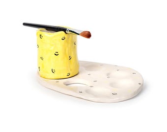 Paint Palette,Paint Water Container and Brush Holder (SET), Ceramic Painting Gift Ideas for Painter, Paint Water Container With Brush Holder